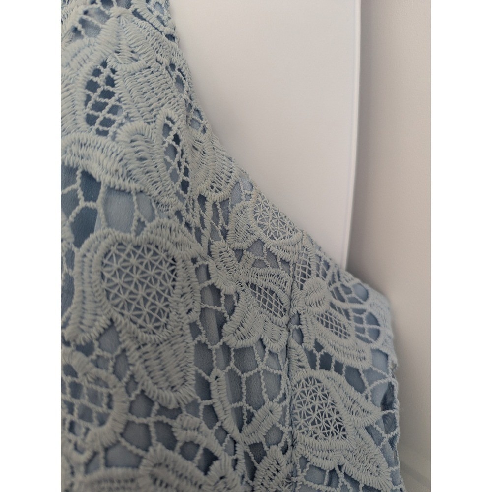 ABS Collection Light Blue Guipure Lace Midi Dress V-Neck Cross Back 12 - Picture 3 of 14